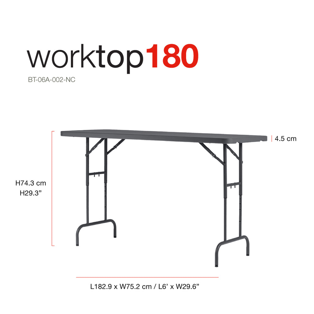 Arbeidsbord 180, justerbar høyde, bredde 75 cm